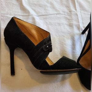 L.A.M.B. black suede open toe heel
